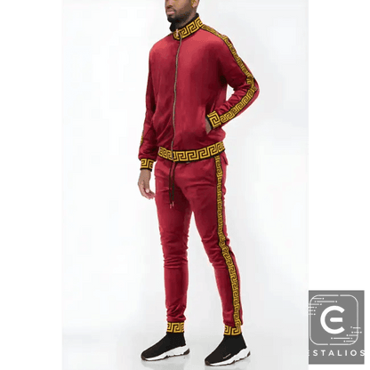 Luxe Bold Greek Key Glam Tracksuit for Stylish Comfort - Estalios