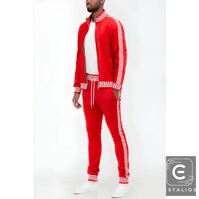Luxe Bold Greek Key Glam Tracksuit for Stylish Comfort - Estalios