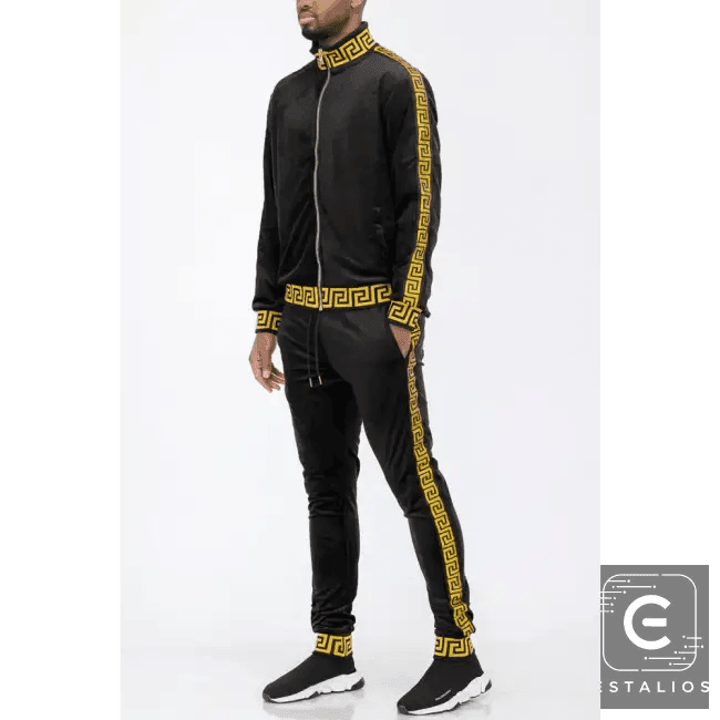 Luxe Bold Greek Key Glam Tracksuit for Stylish Comfort - Estalios