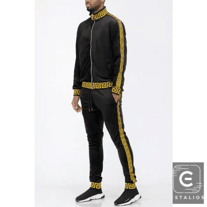 Luxe Bold Greek Key Glam Tracksuit for Stylish Comfort - Estalios