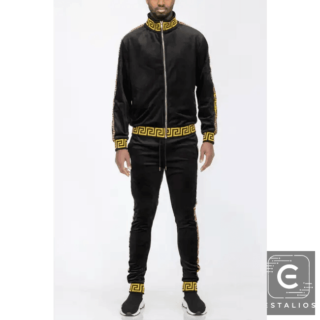 Luxe Bold Greek Key Glam Tracksuit for Stylish Comfort - Estalios