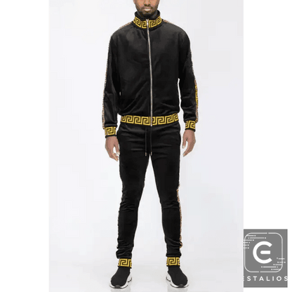 Luxe Bold Greek Key Glam Tracksuit for Stylish Comfort - Estalios