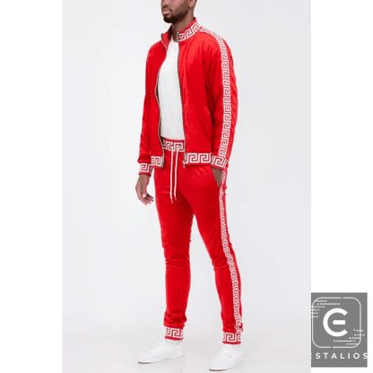 Luxe Bold Greek Key Glam Tracksuit for Stylish Comfort - Estalios