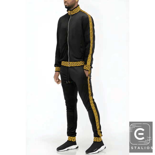 Luxe Bold Greek Key Glam Tracksuit for Stylish Comfort - Estalios