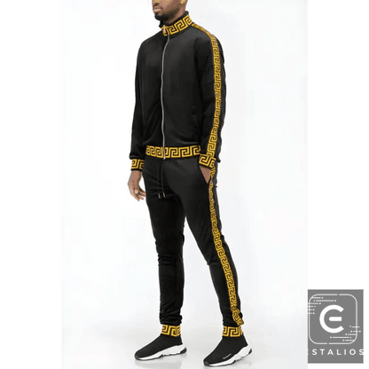 Luxe Bold Greek Key Glam Tracksuit for Stylish Comfort - Estalios