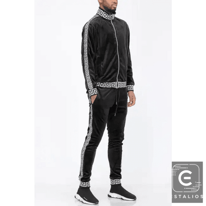 Luxe Bold Greek Key Glam Tracksuit for Stylish Comfort - Estalios