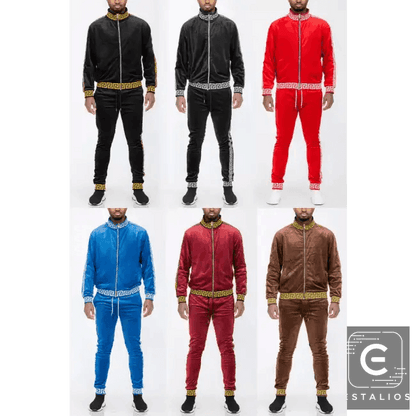Luxe Bold Greek Key Glam Tracksuit for Stylish Comfort - Estalios