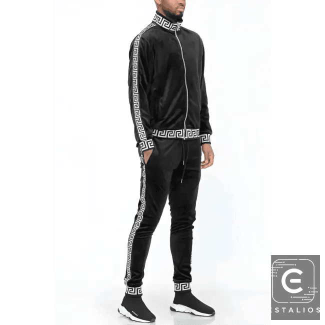 Luxe Bold Greek Key Glam Tracksuit for Stylish Comfort - Estalios