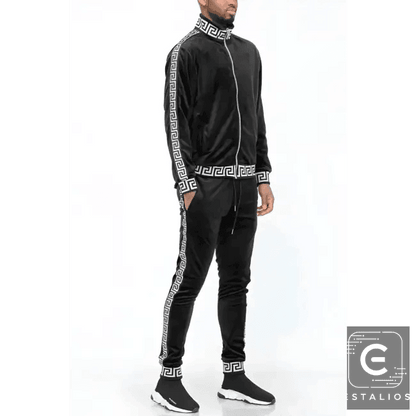 Luxe Bold Greek Key Glam Tracksuit for Stylish Comfort - Estalios