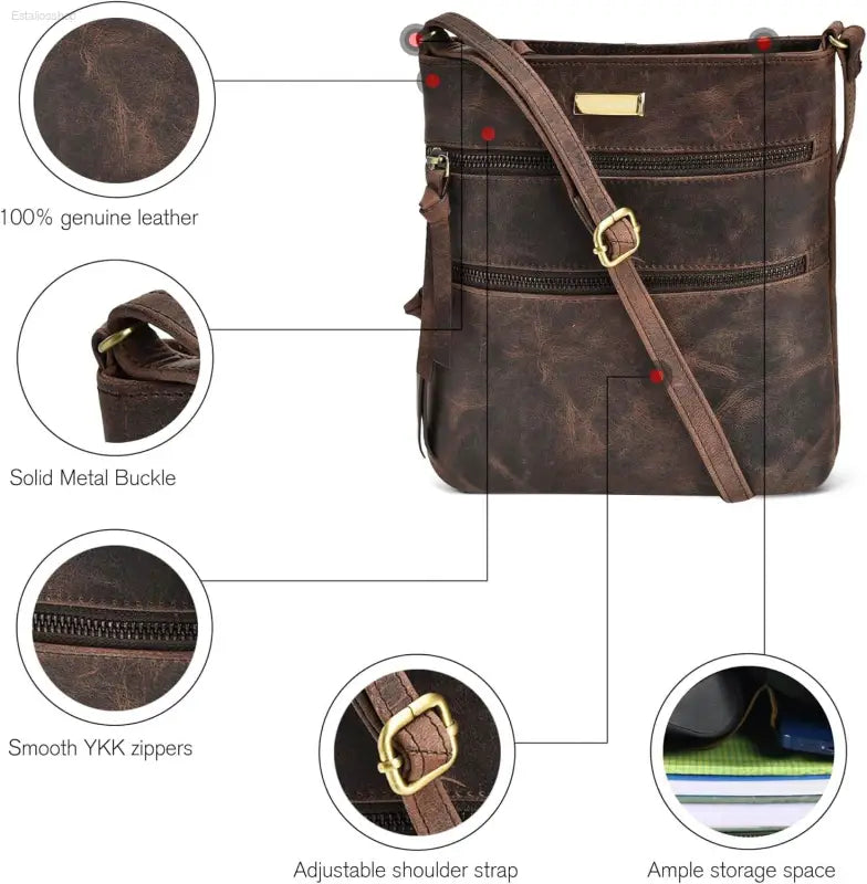 Stylish ESTALON Women's Genuine Leather Crossbody Bag - Adjustable Sling Strap, Perfect Medium Size Crossover Purse - Estalios