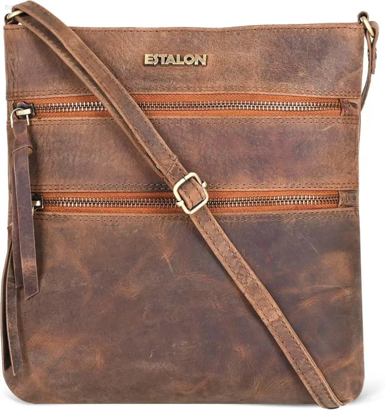 Stylish ESTALON Women's Genuine Leather Crossbody Bag - Adjustable Sling Strap, Perfect Medium Size Crossover Purse - Estalios