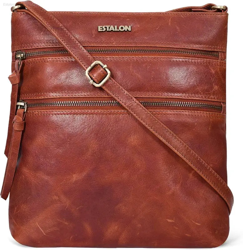 Stylish ESTALON Women's Genuine Leather Crossbody Bag - Adjustable Sling Strap, Perfect Medium Size Crossover Purse - Estalios