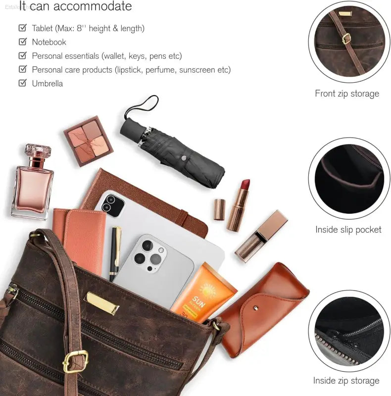 Stylish ESTALON Women's Genuine Leather Crossbody Bag - Adjustable Sling Strap, Perfect Medium Size Crossover Purse - Estalios