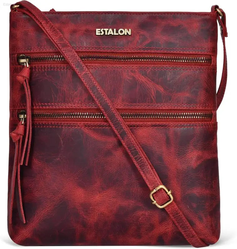 Stylish ESTALON Women's Genuine Leather Crossbody Bag - Adjustable Sling Strap, Perfect Medium Size Crossover Purse - Estalios