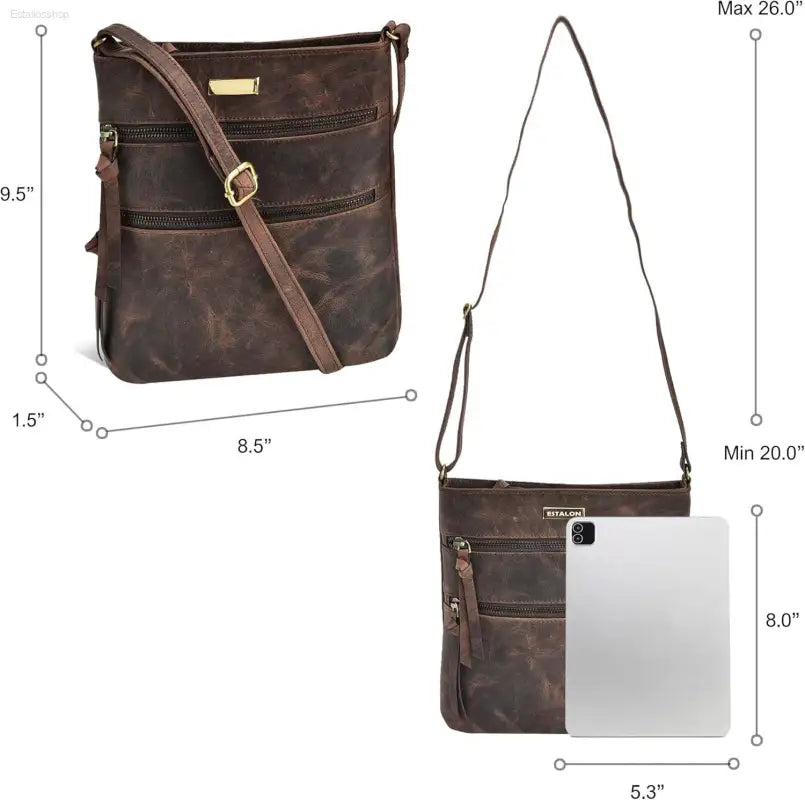 Stylish ESTALON Women's Genuine Leather Crossbody Bag - Adjustable Sling Strap, Perfect Medium Size Crossover Purse - Estalios