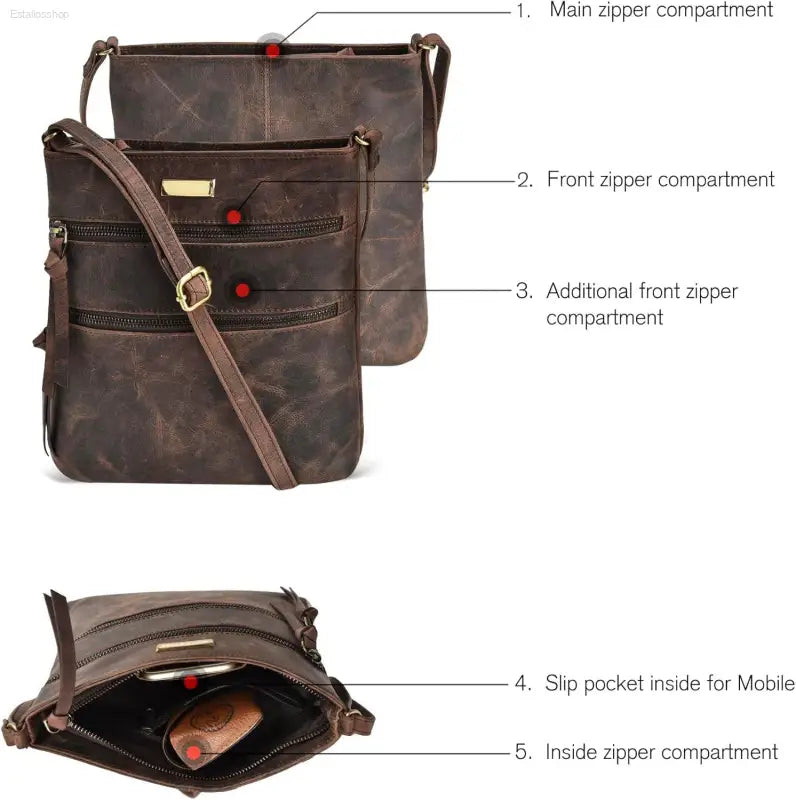 Stylish ESTALON Women's Genuine Leather Crossbody Bag - Adjustable Sling Strap, Perfect Medium Size Crossover Purse - Estalios