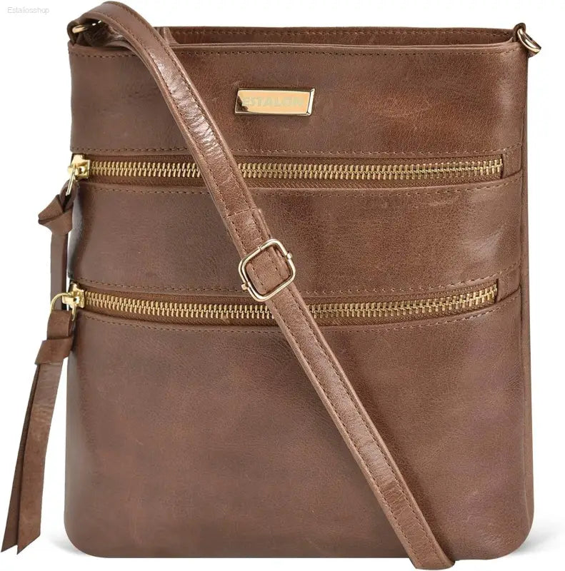 Stylish ESTALON Women's Genuine Leather Crossbody Bag - Adjustable Sling Strap, Perfect Medium Size Crossover Purse - Estalios