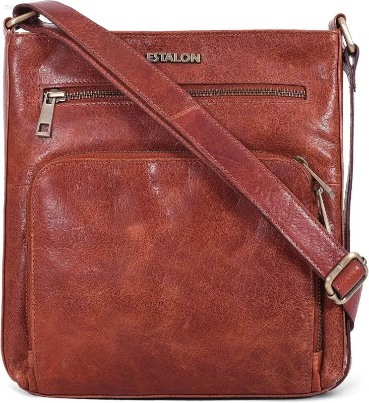 Stylish ESTALON Women's Real Leather Crossbody Purse - Adjustable Sling Strap & Medium Size Crossover Handbag - Estalios