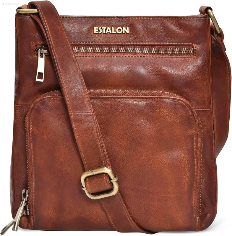 Stylish ESTALON Women's Real Leather Crossbody Purse - Adjustable Sling Strap & Medium Size Crossover Handbag - Estalios