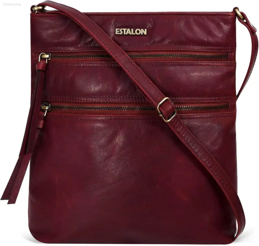 Stylish ESTALON Women's Real Leather Crossbody Purse - Adjustable Sling Strap & Medium Size Crossover Handbag - Estalios