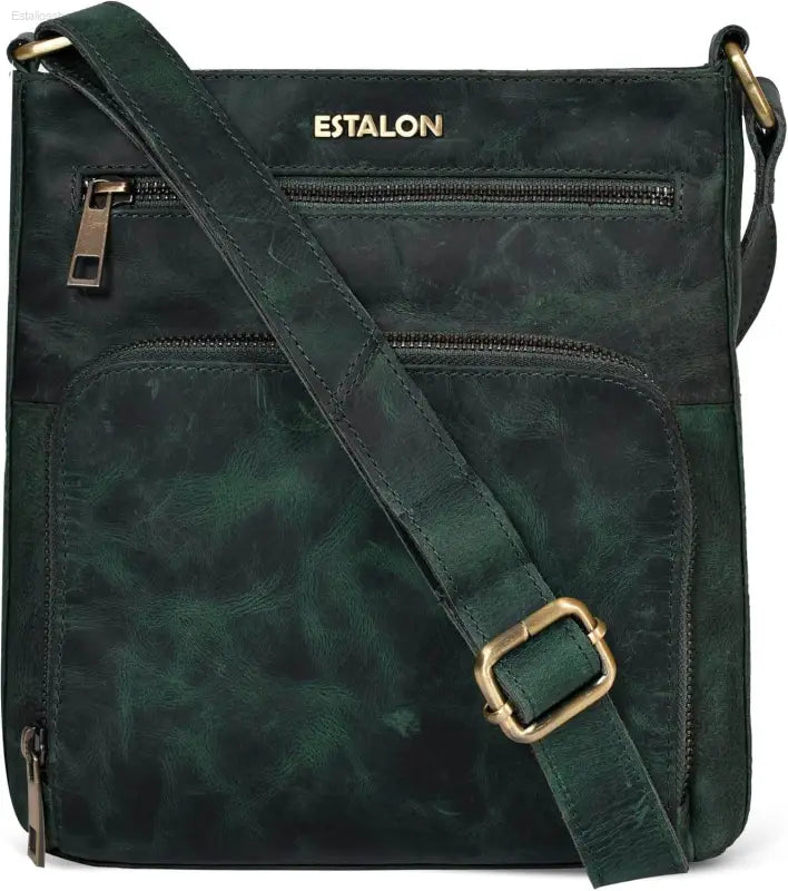 Stylish ESTALON Women's Real Leather Crossbody Purse - Adjustable Sling Strap & Medium Size Crossover Handbag - Estalios