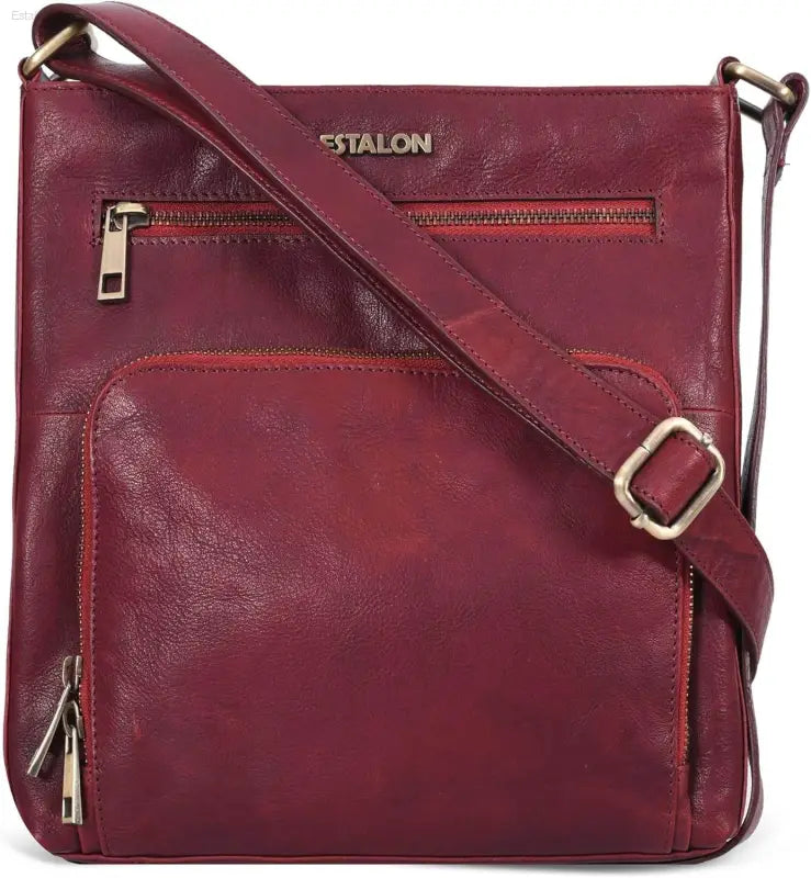 Stylish ESTALON Women's Real Leather Crossbody Purse - Adjustable Sling Strap & Medium Size Crossover Handbag - Estalios