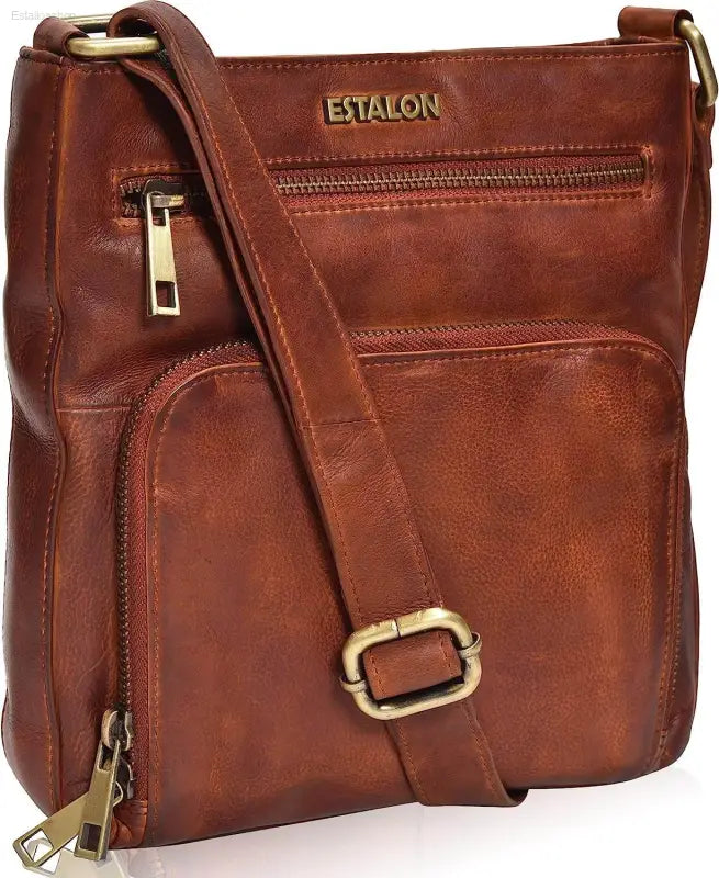 Stylish ESTALON Women's Real Leather Crossbody Purse - Adjustable Sling Strap & Medium Size Crossover Handbag - Estalios