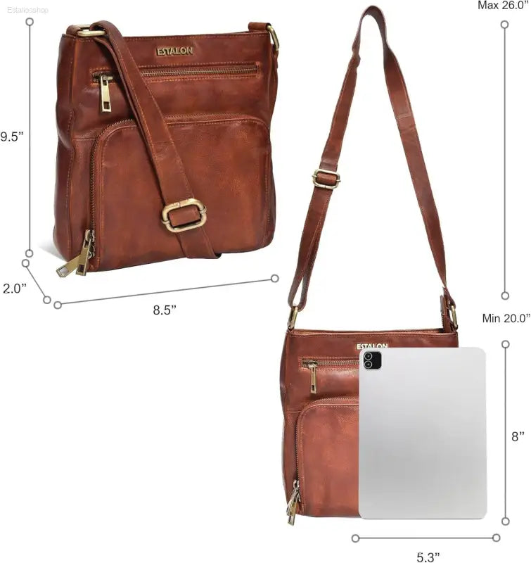 Stylish ESTALON Women's Real Leather Crossbody Purse - Adjustable Sling Strap & Medium Size Crossover Handbag - Estalios