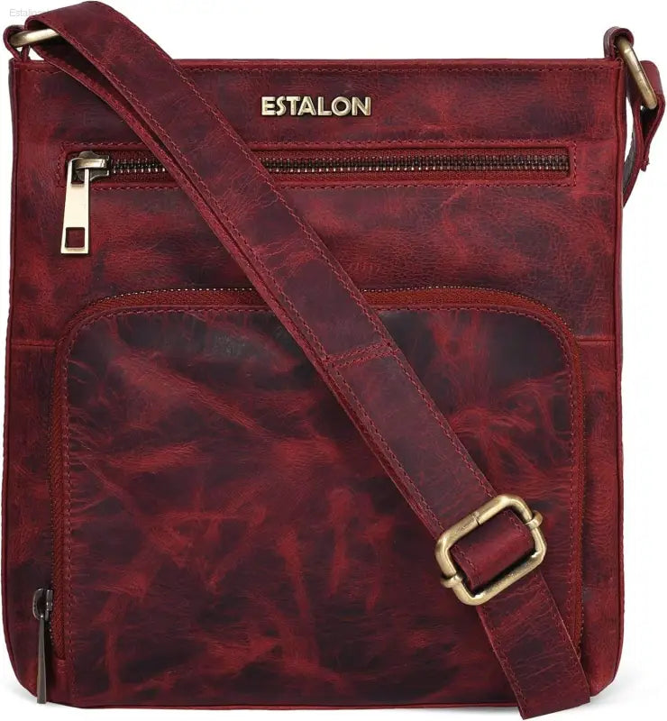 Stylish ESTALON Women's Real Leather Crossbody Purse - Adjustable Sling Strap & Medium Size Crossover Handbag - Estalios
