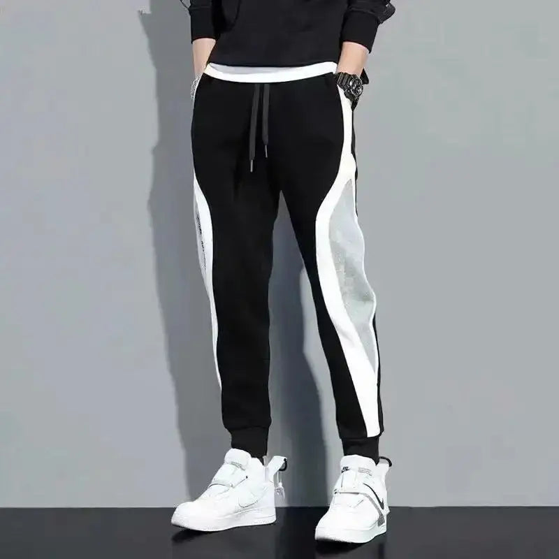 Stylish Gray Mens Casual Pants With Patchwork, perfect wide loose casual pants for any look