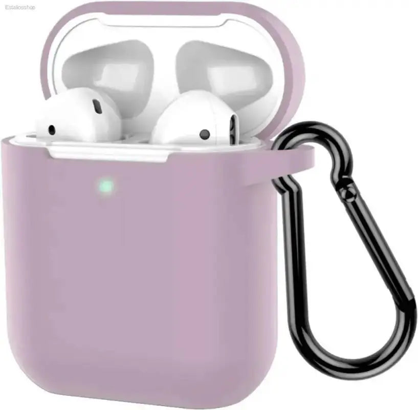 Stylish Grayish Purple Silicone AirPods Case with Keychain - Estalios
