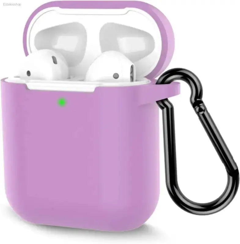 Stylish Grayish Purple Silicone AirPods Case with Keychain - Estalios