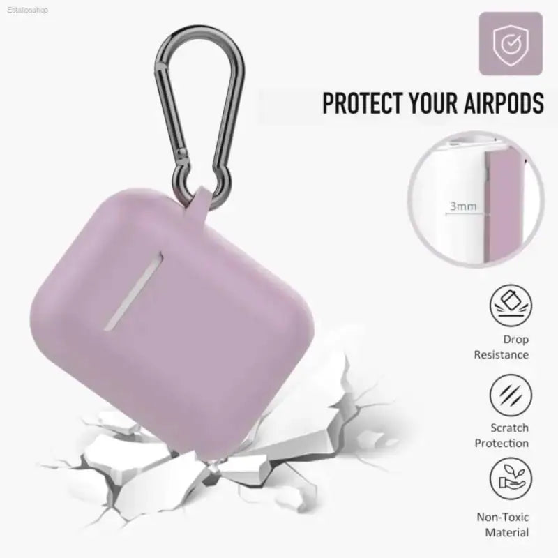 Stylish Grayish Purple Silicone AirPods Case with Keychain - Estalios