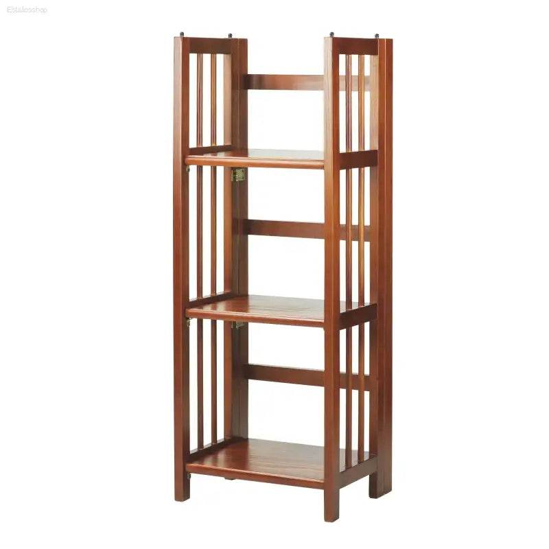 Stylish Mahogany Folding Bookcase - 3 Shelves, Perfect for Home or Office! - Estalios
