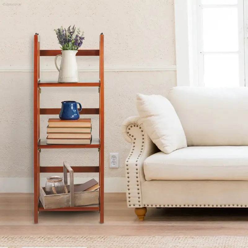 Stylish Mahogany Folding Bookcase - 3 Shelves, Perfect for Home or Office! - Estalios