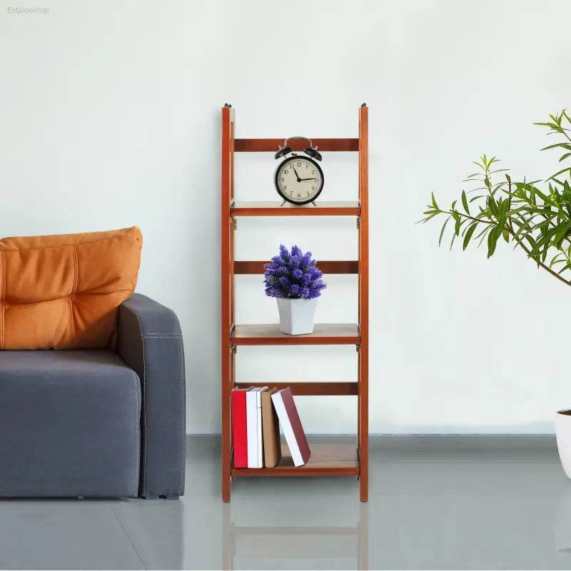 Stylish Mahogany Folding Bookcase - 3 Shelves, Perfect for Home or Office! - Estalios