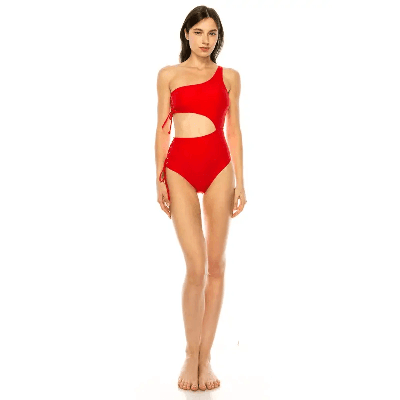 Stylish One Piece Side Lace Cutout Swimsuit Design - Estalios