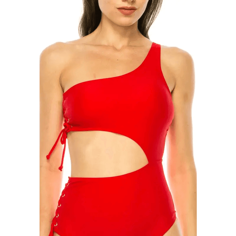 Stylish One Piece Side Lace Cutout Swimsuit Design - Estalios