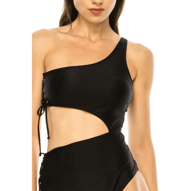 Stylish One Piece Side Lace Cutout Swimsuit Design - Estalios