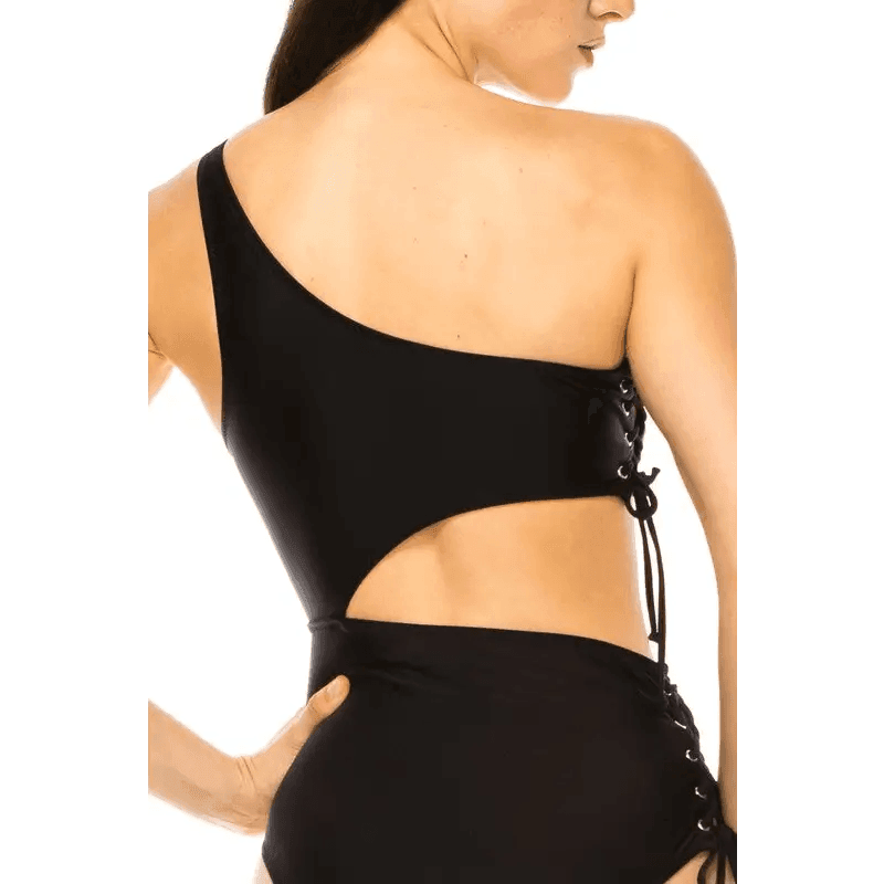Stylish One Piece Side Lace Cutout Swimsuit Design - Estalios
