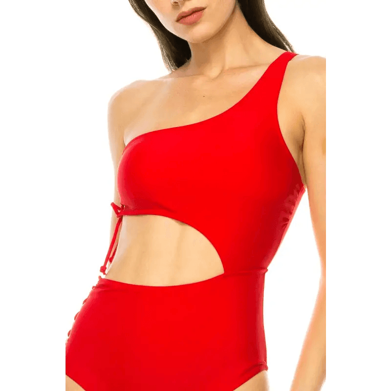 Stylish One Piece Side Lace Cutout Swimsuit Design - Estalios