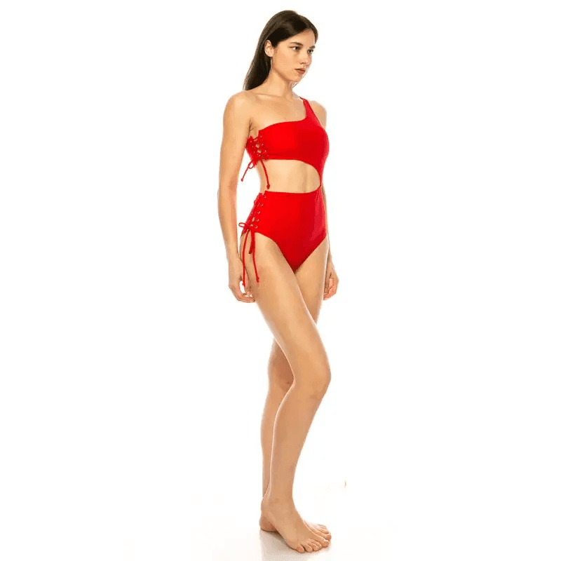 Stylish One Piece Side Lace Cutout Swimsuit Design - Estalios