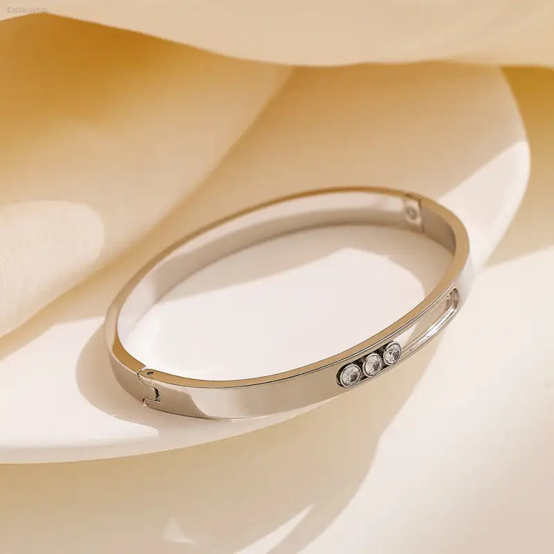 Stylish Stainless Steel Buckle Bracelet with Diamond Inlay for Fashionable Women eprolo  EstaliosShop