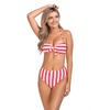 Stylish Stripped Bandeau Bikini Set with High Waist Design - Estalios
