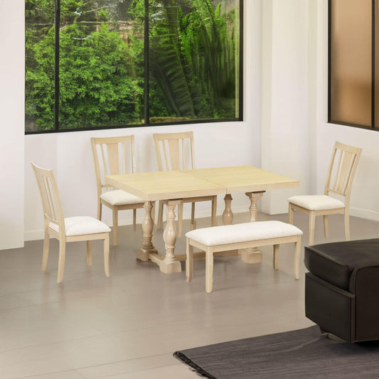 Stylish Wooden Dining Set with Pedestal and Trestle Table - Estalios