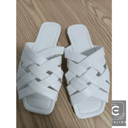 Stylish Pink and White Woven Slide Sandals for Summer Vibes - Estalios