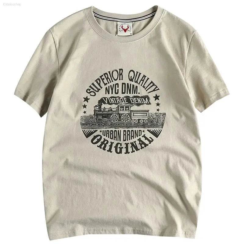 Summer American Retro Locomotive Pattern Men's T-Shirt - Estalios