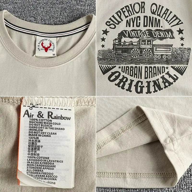Summer American Retro Locomotive Pattern Men's T-Shirt - Estalios