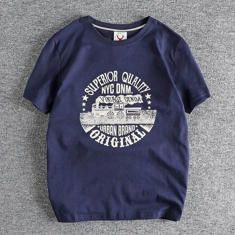 Summer American Retro Locomotive Pattern Men's T-Shirt - Estalios