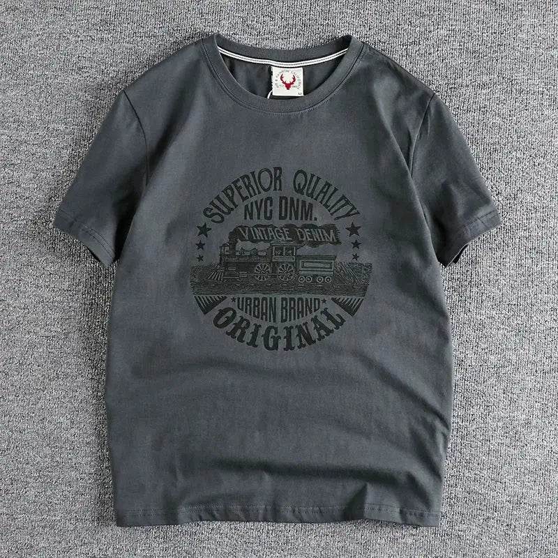 Summer American Retro Locomotive Pattern Men's T-Shirt - Estalios